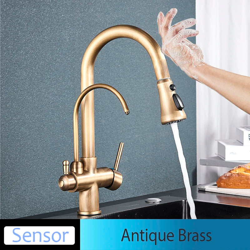 Onyzpily Kitchen Faucet No Sensor With Pull Out Spray Dual Handle