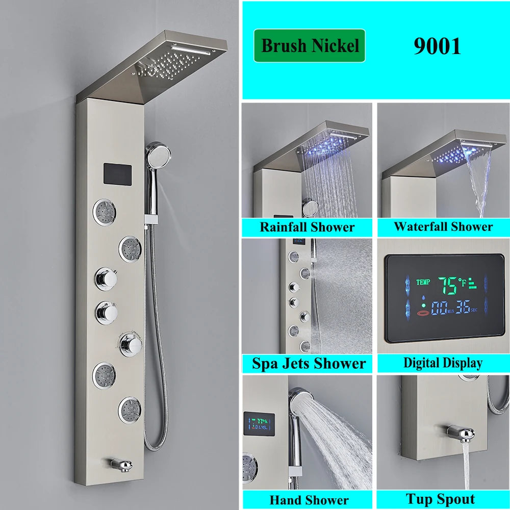 SHBSHAIMY Shower Panel Tower System Rainfall Spa Massage Temperature Screen