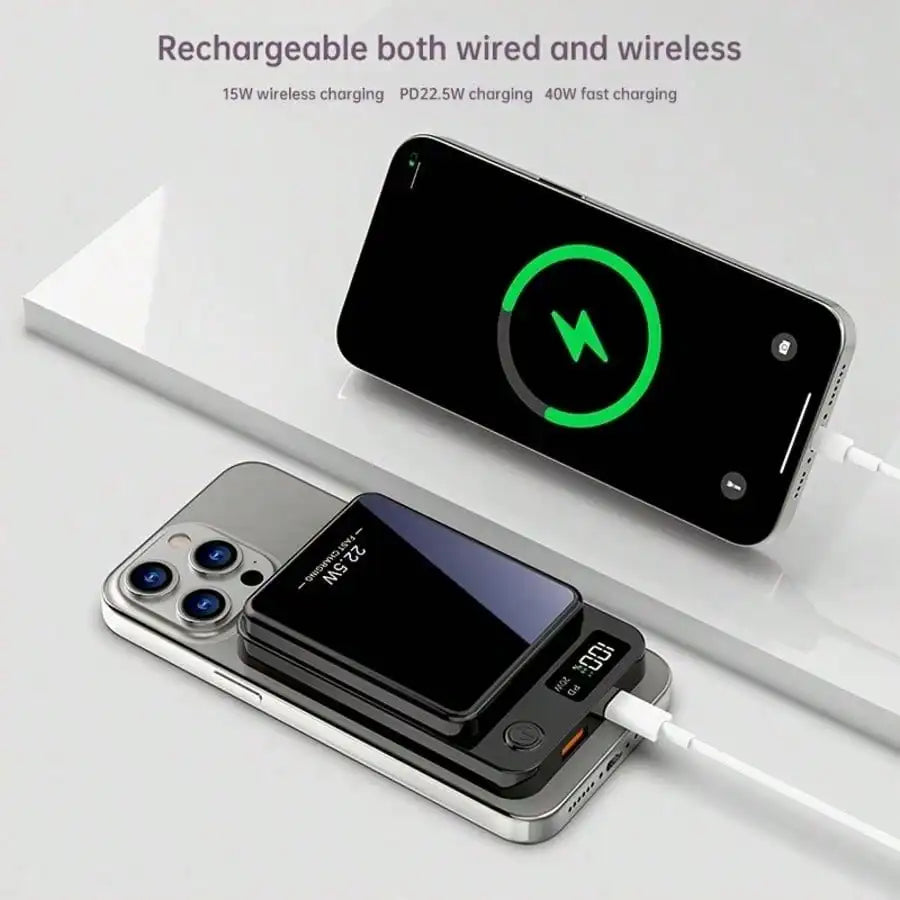 Portable Magnetic 10000mAh Wireless Power Bank LED Display