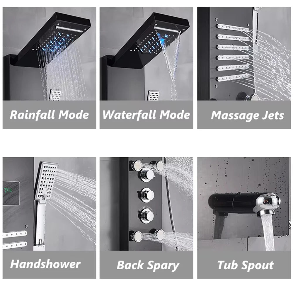 SHBSHAIMY Shower Panel Tower System Rainfall Spa Massage Temperature Screen
