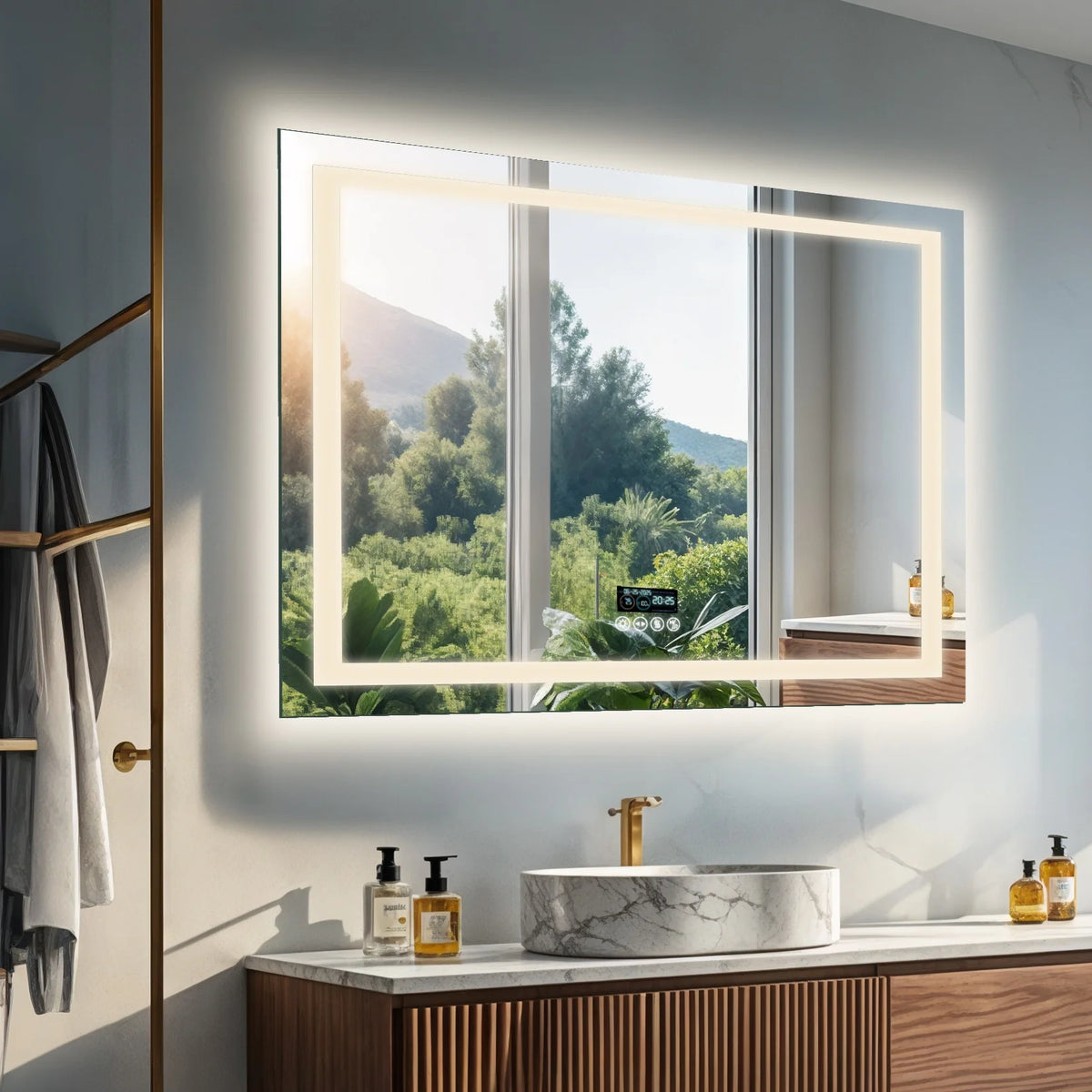 Led Bathroom Mirror With Bluetooth Speaker Antifog Backlit Dimmable Lighting