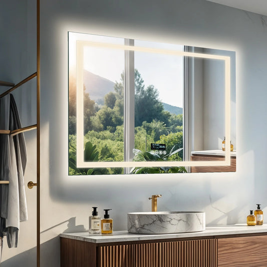 Led Bathroom Mirror With Bluetooth Speaker Antifog Backlit Dimmable Lighting
