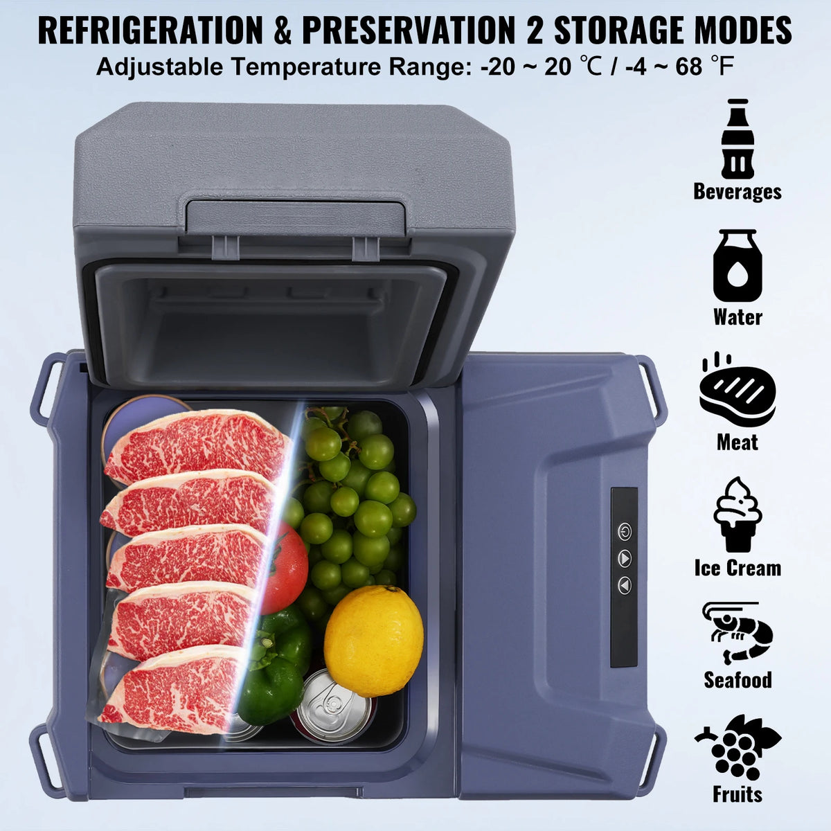 VEVOR Portable Car Refrigerator Dual Zone Bluetooth Temperature Adjustable