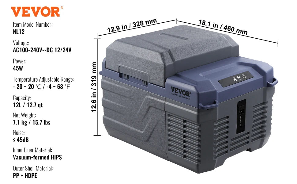 VEVOR Portable Car Refrigerator Dual Zone Bluetooth Temperature Adjustable