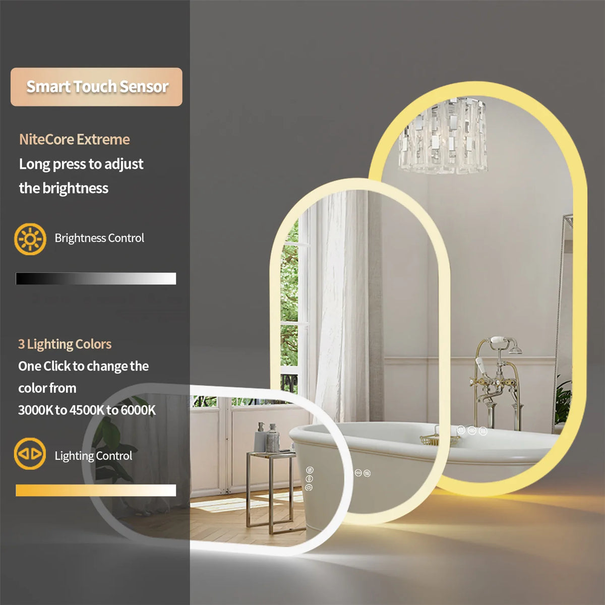 Wisfor Backlit Smart LED Bathroom Mirror Oval Anti-Fog Memory