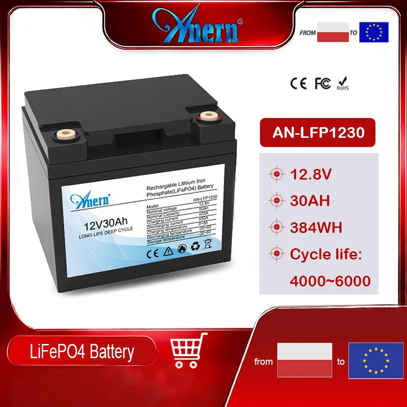 ANERN LiFePO4 Battery 12V 100Ah 200Ah Inverter Solar System