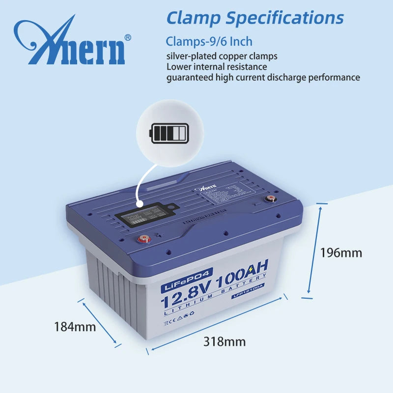 ANERN LiFePO4 Battery 12V 100Ah 200Ah Inverter Solar System