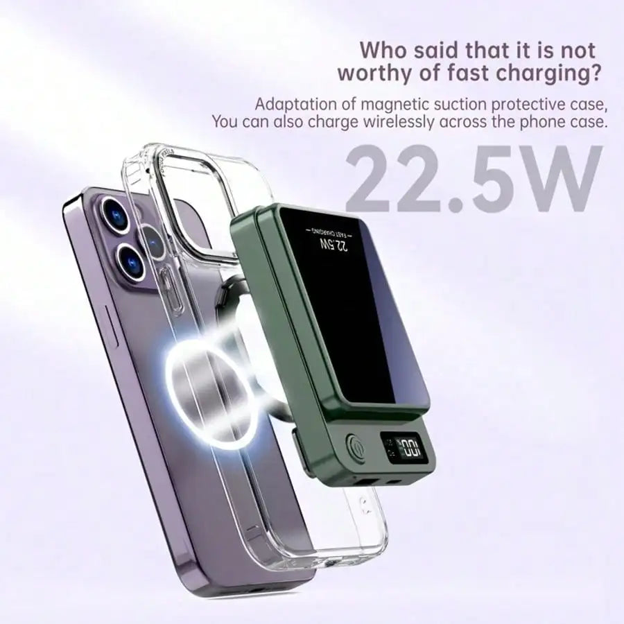 Portable Magnetic 10000mAh Wireless Power Bank LED Display