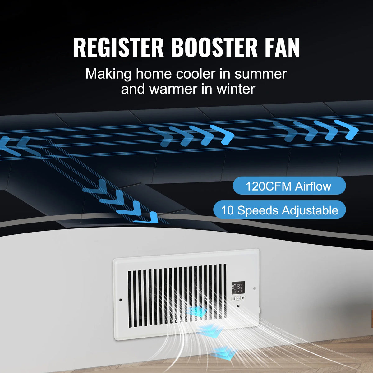 SucceBuy Register Booster Fan Quiet Vent With Remote Control Thermostat