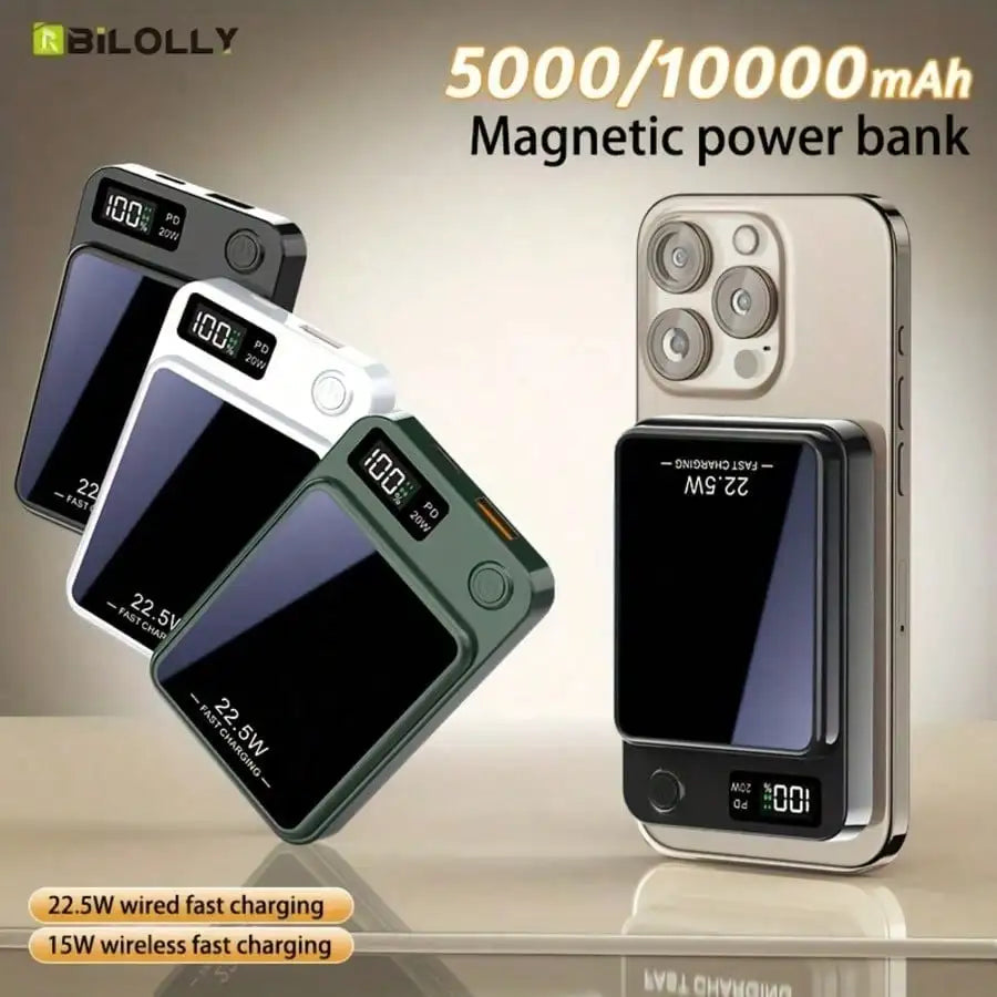 Portable Magnetic 10000mAh Wireless Power Bank LED Display