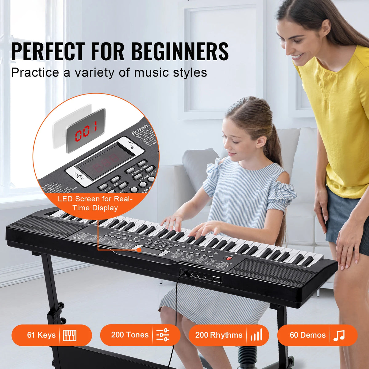 61 Key Portable Keyboard Piano 600 Tones And 500 Rhythms