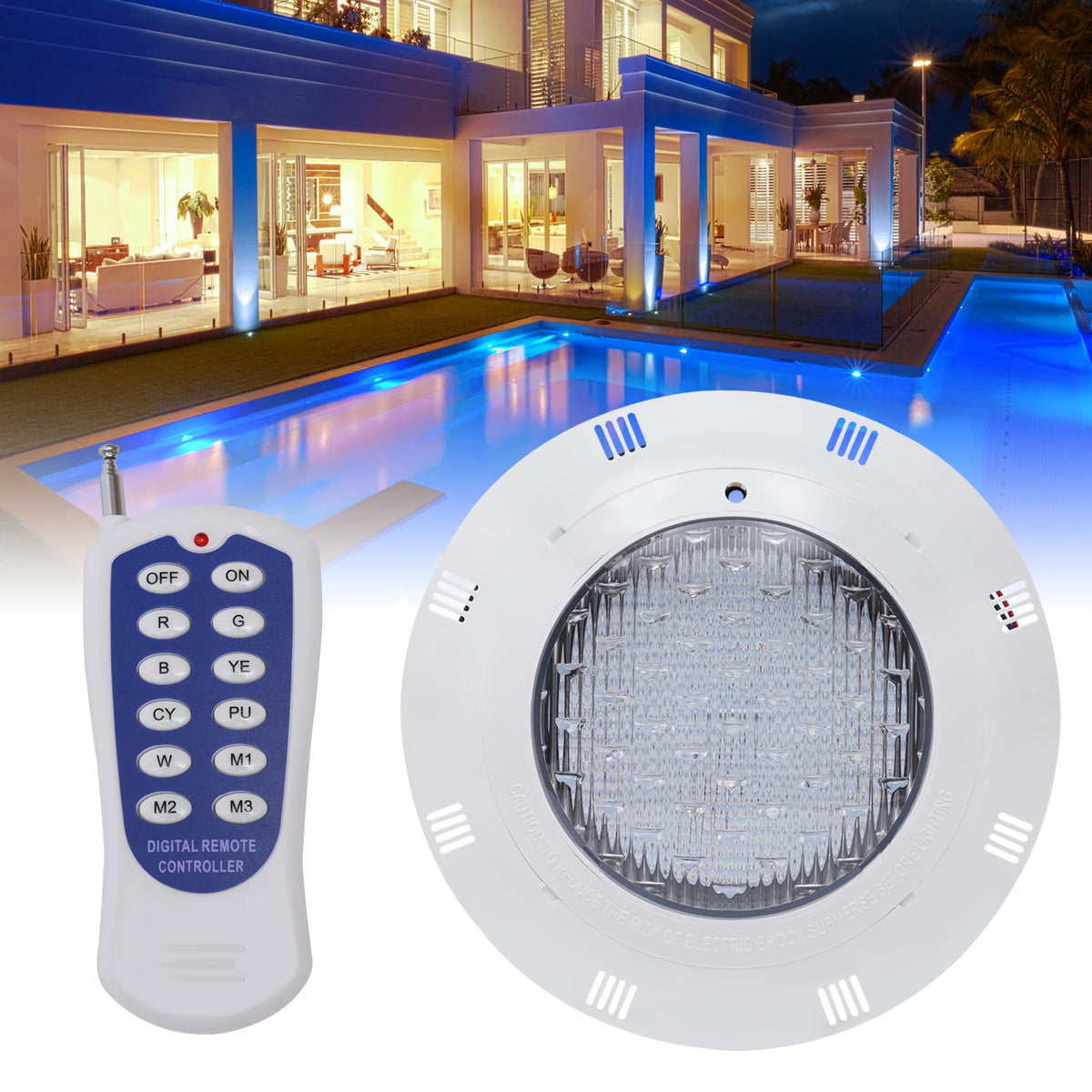 RGB LED Underwater Pool Light 45W IP68 Waterproof 7 Colors With Remote