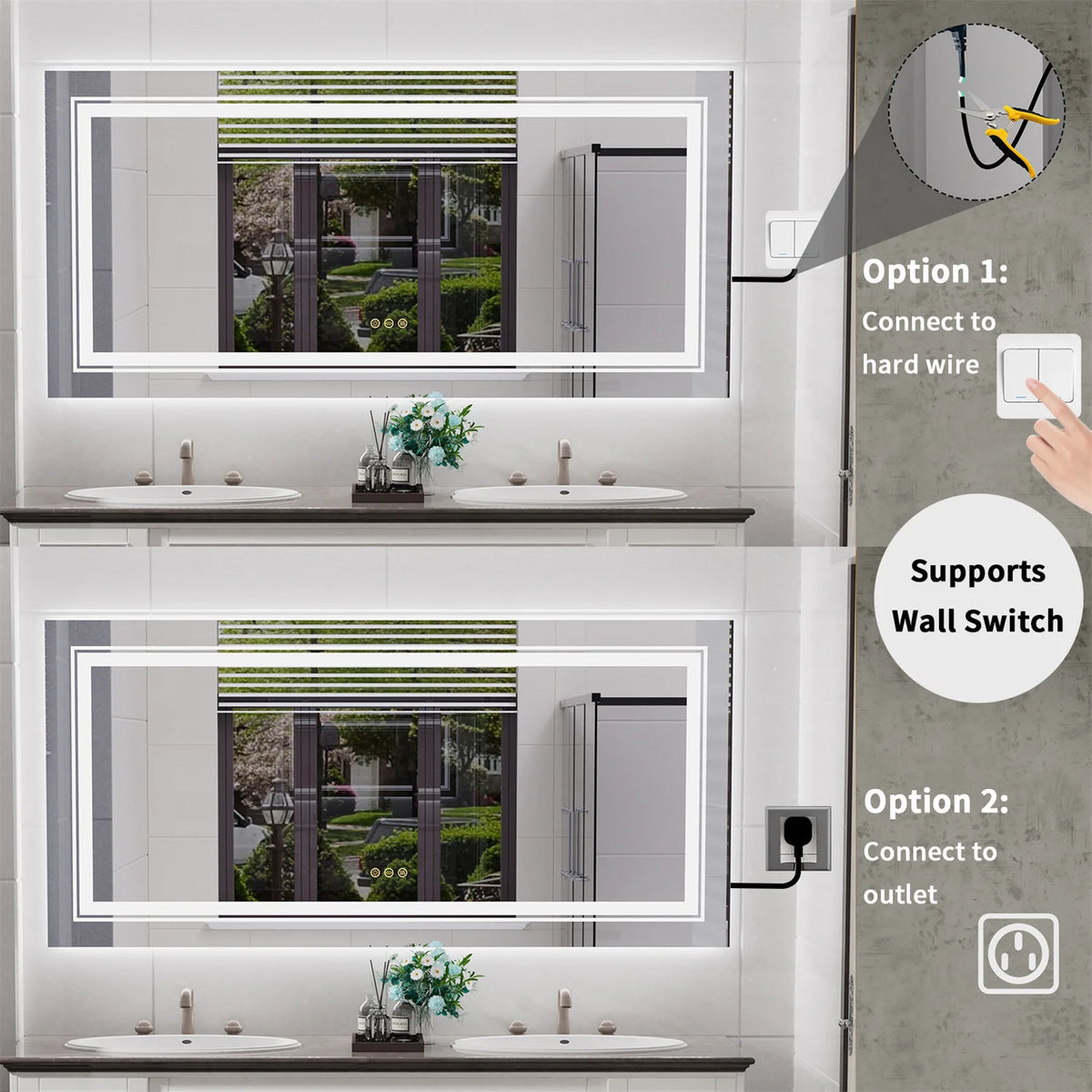 LED Backlit Bathroom Mirror With Dual Lights Anti Fog