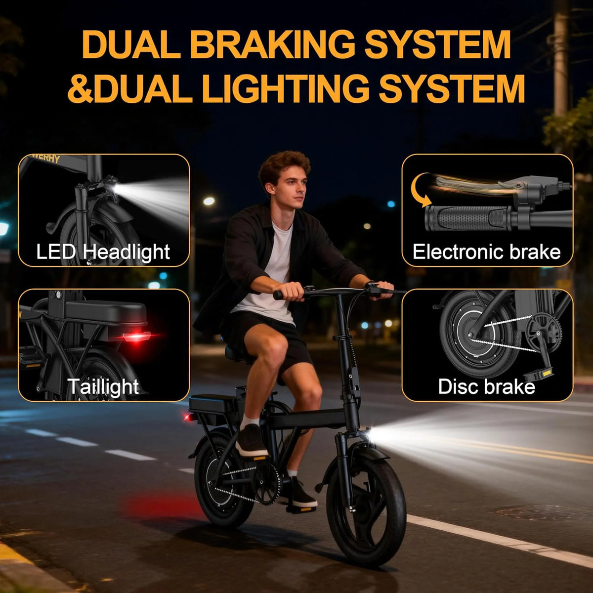 Ladped Foldable Electric Bike 500W 48V Two Seats 22 MPH