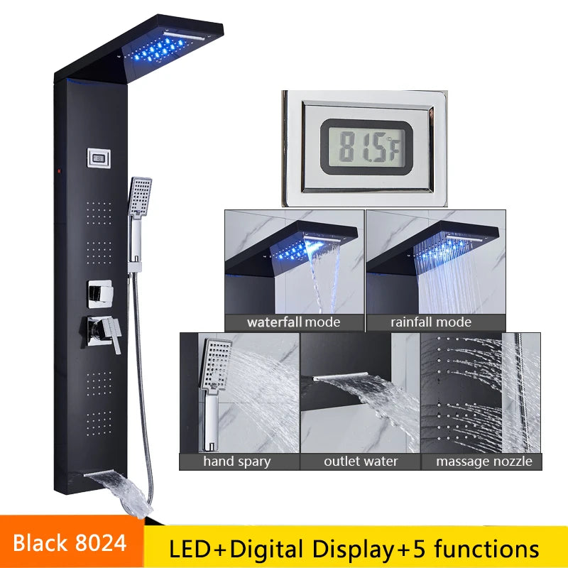 Senlesen LED Light Shower Panel Waterfall Rain Digital Display System