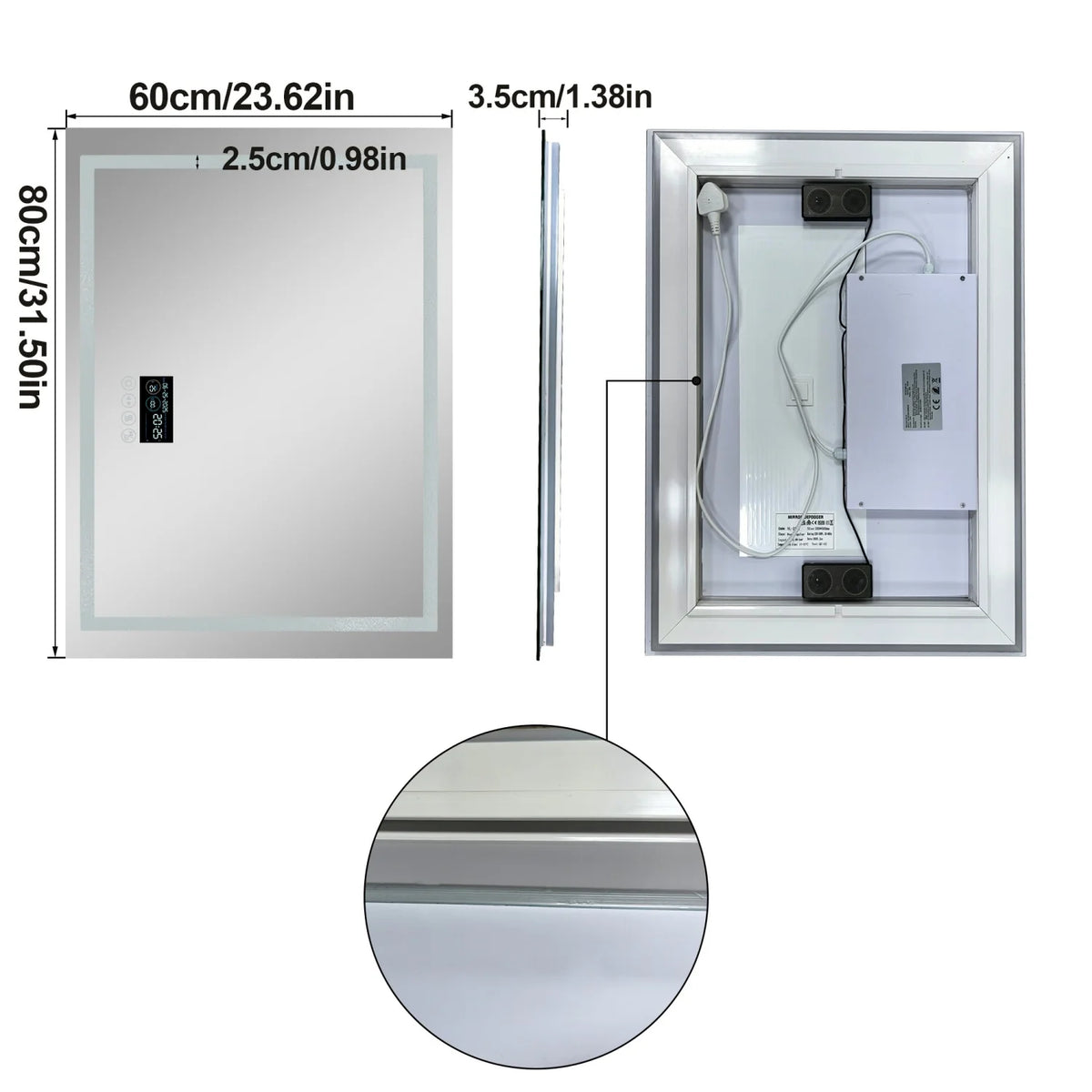 Led Bathroom Mirror With Bluetooth Speaker Antifog Backlit Dimmable Lighting