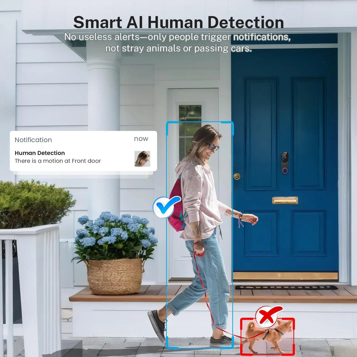 Wireless WiFi Video Doorbell With Two Way Audio AI Motion Night Vision
