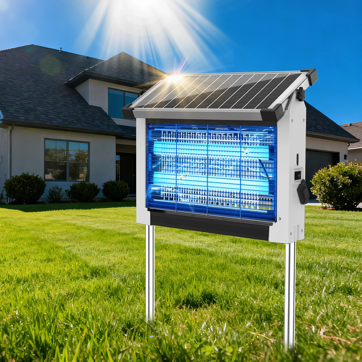 Solar Bug Zapper 4500V Outdoor Waterproof Panel Sensor Garden Patio