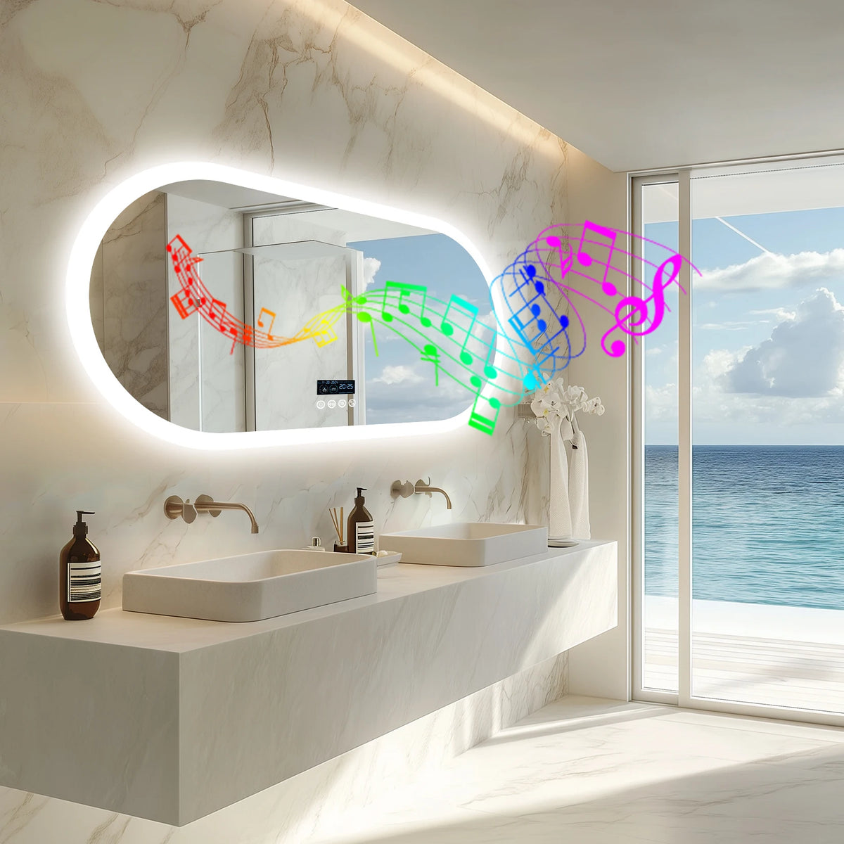 Wisfor Oval LED Bathroom Mirror Fogless Lights And Bluetooth Speaker