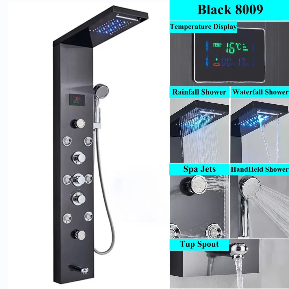 SHBSHAIMY Shower Panel Tower System Rainfall Spa Massage Temperature Screen