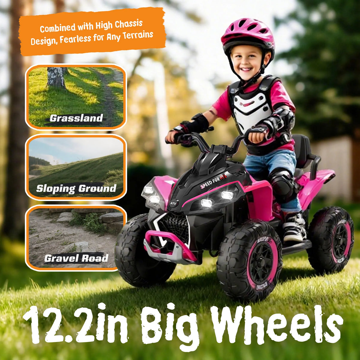 Kids 24V Ride On ATV With Remote And Bluetooth Music