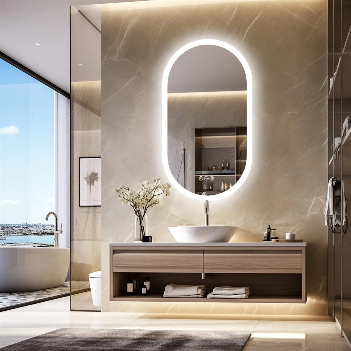 Wisfor Backlit Smart LED Bathroom Mirror Oval Anti-Fog Memory