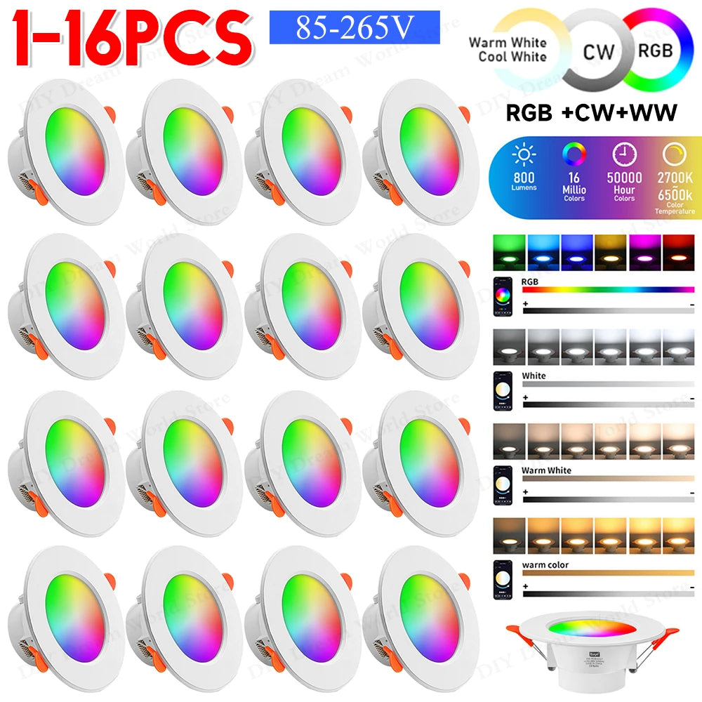 APWIKOGER 10W Smart LED Downlight RGB CCT Bluetooth Ceiling Lamp