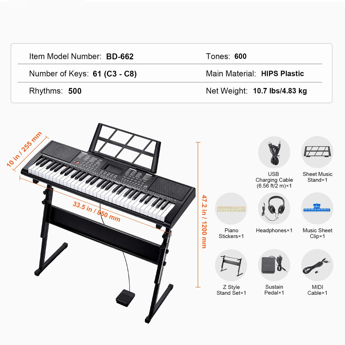 SucceBuy 61Key Digital Keyboard Piano With 200 Tones 200 Rhythms