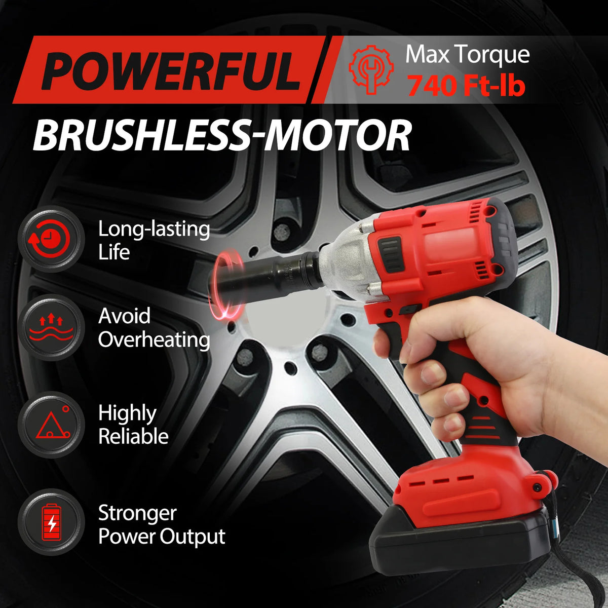 Cordless Brushless Impact Wrench 20V High Torque Kit