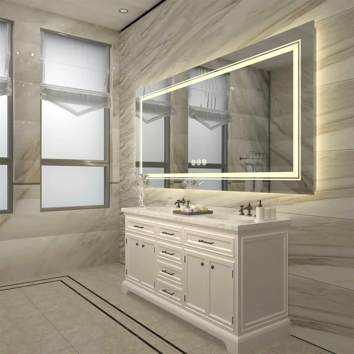 LED Backlit Bathroom Mirror With Dual Lights Anti Fog