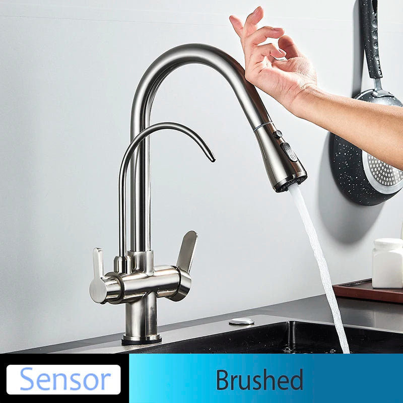 Onyzpily Kitchen Faucet No Sensor With Pull Out Spray Dual Handle