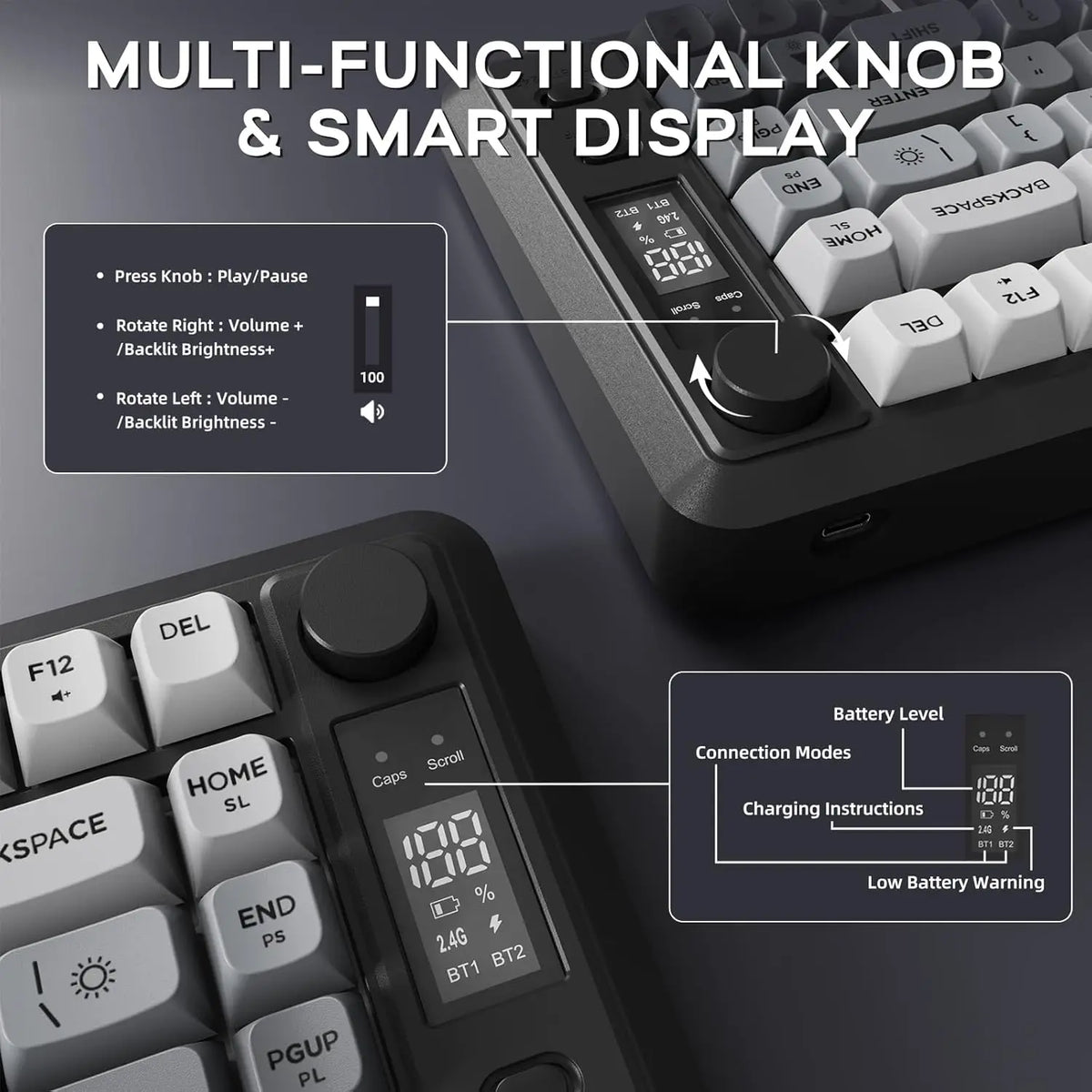 Attack Shark M75 Wireless Membrane Gaming Keyboard With Knob OLED