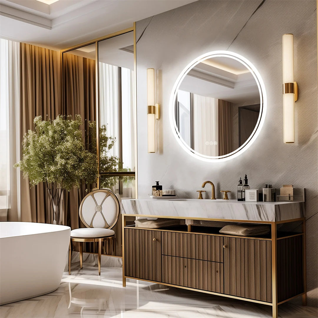 LUVODI Round LED Bathroom Mirror With Touch Sensor Anti Fog