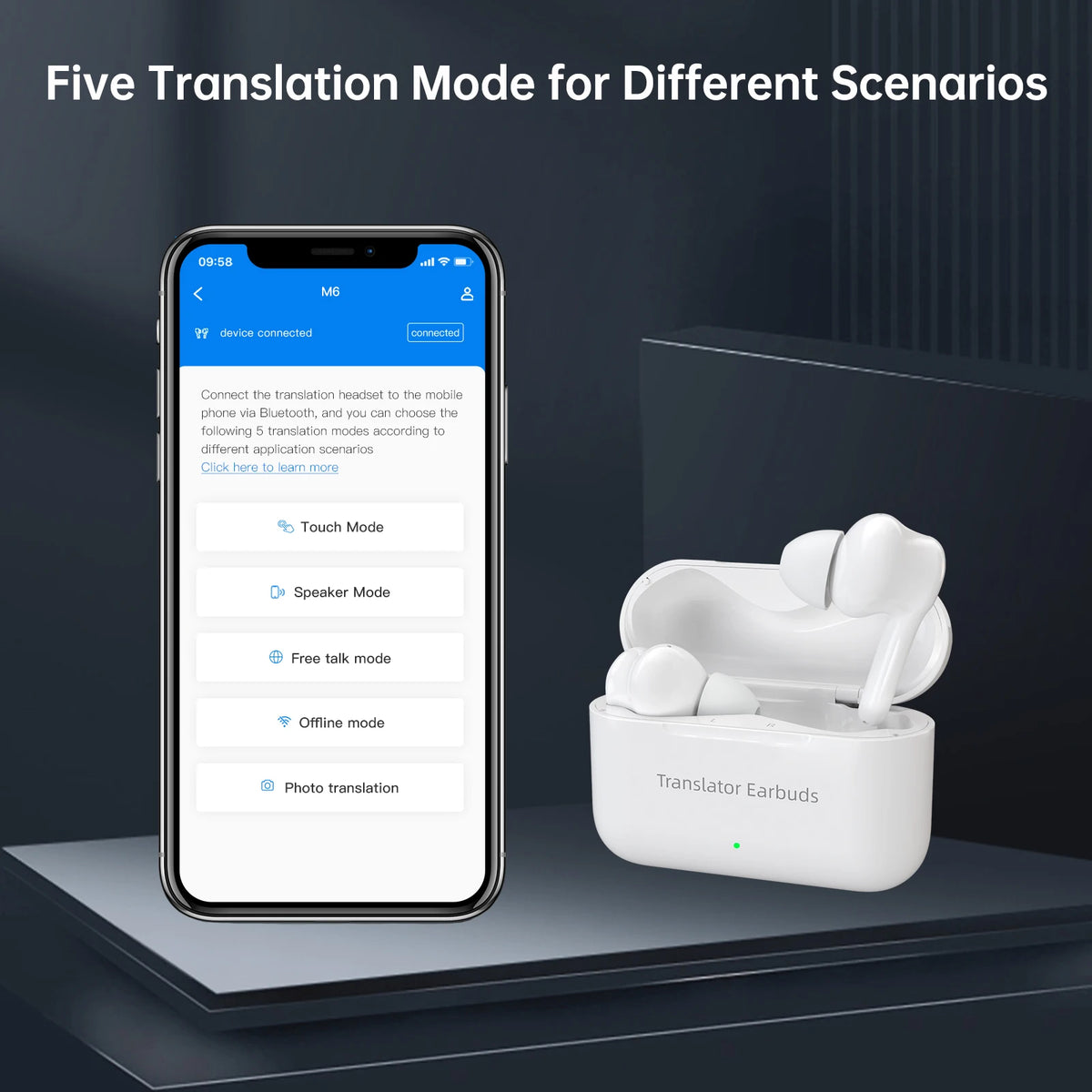 Wooask M6 Translator Earbuds 144 Languages Bidirectional Real Time