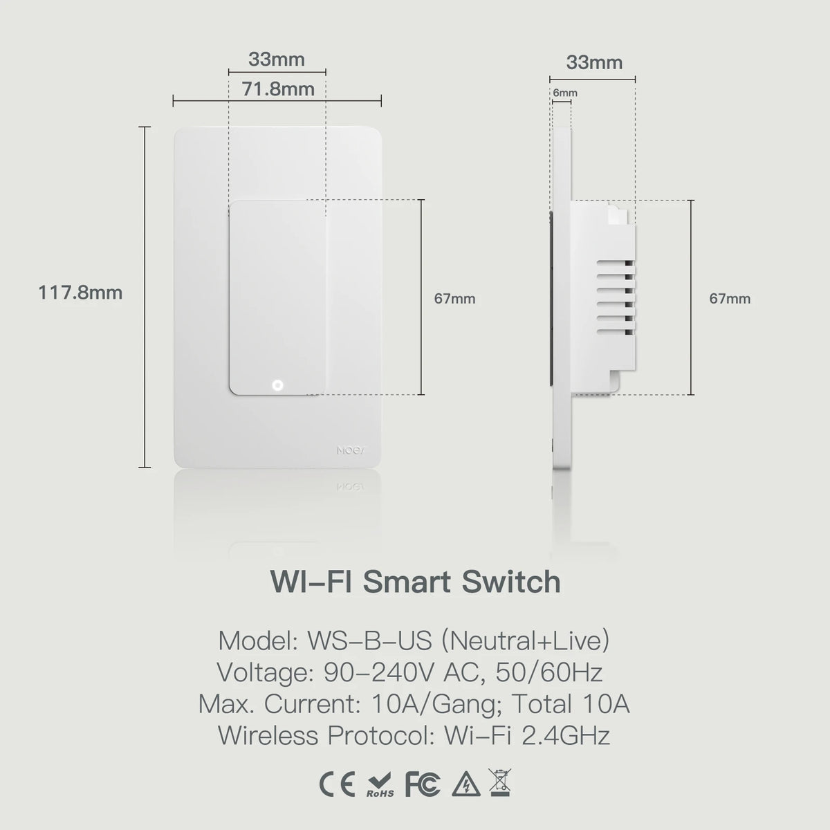 MOES Tuya Wi-Fi Smart Light Switch US Single Pole Button