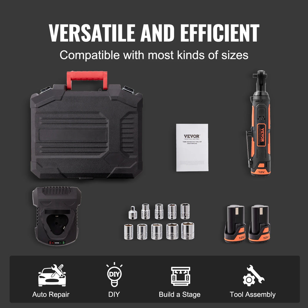SucceBuy Cordless Electric Ratchet Wrench Set 12V 33 Ft-Lbs