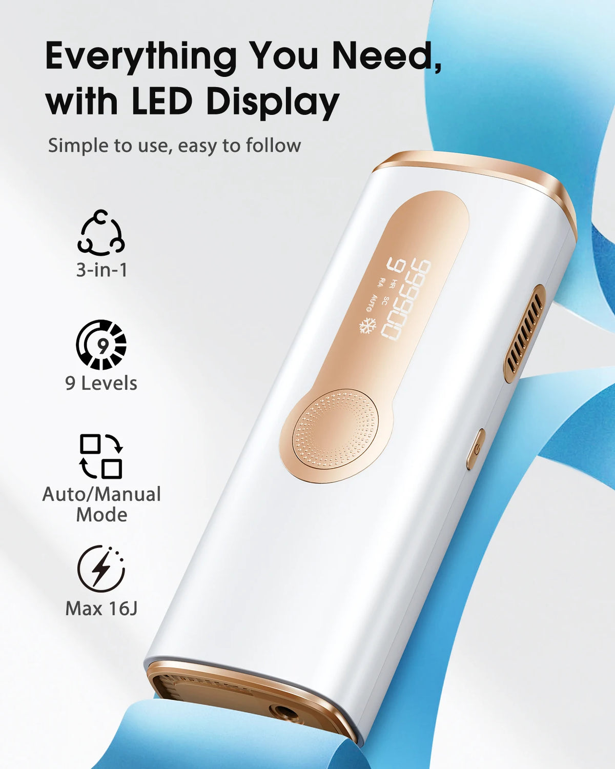 LYSMOSKI IPL Hair Removal Device With Cooling Function 999,900 Flashes 3 In 1