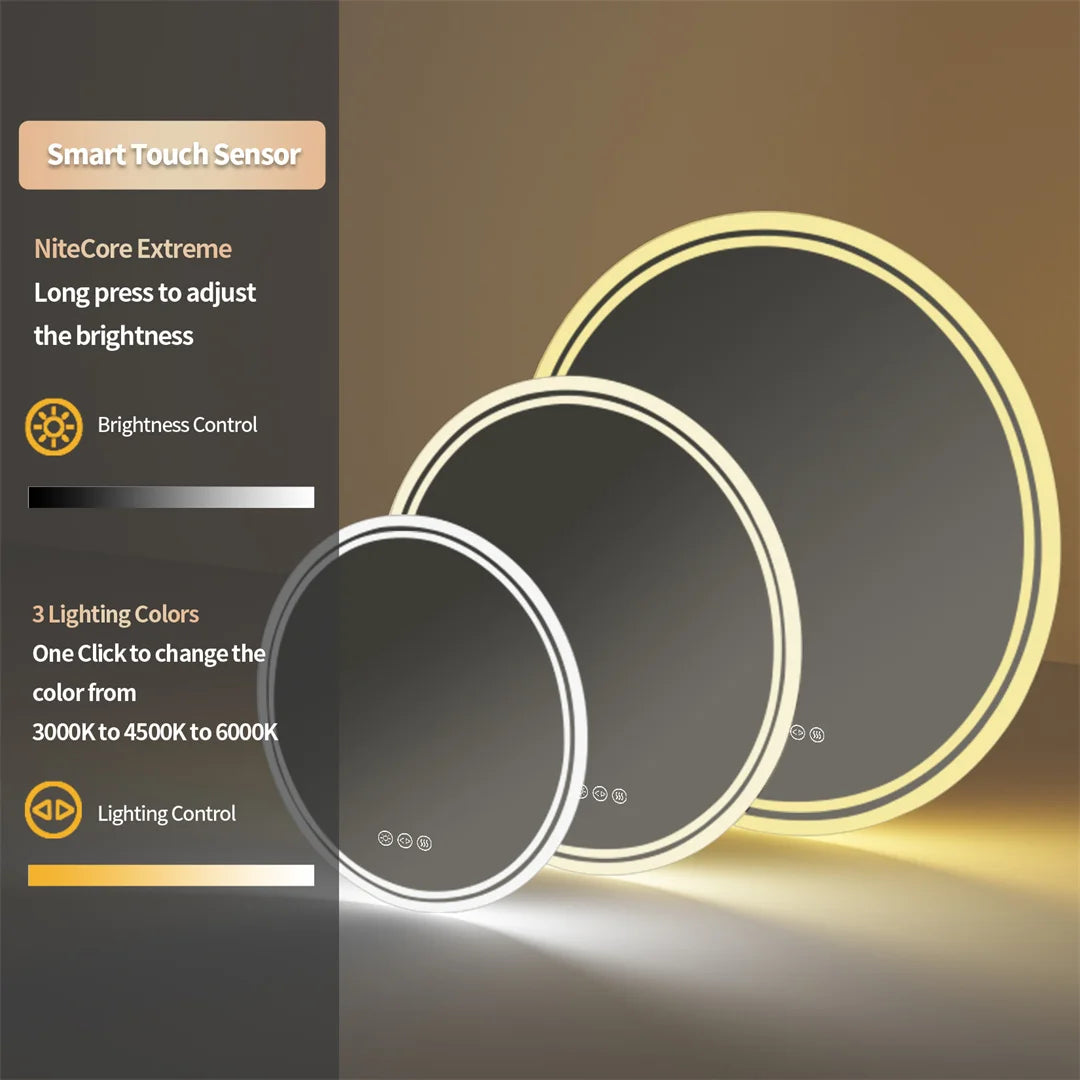 LUVODI Round LED Bathroom Mirror With Touch Sensor Anti Fog