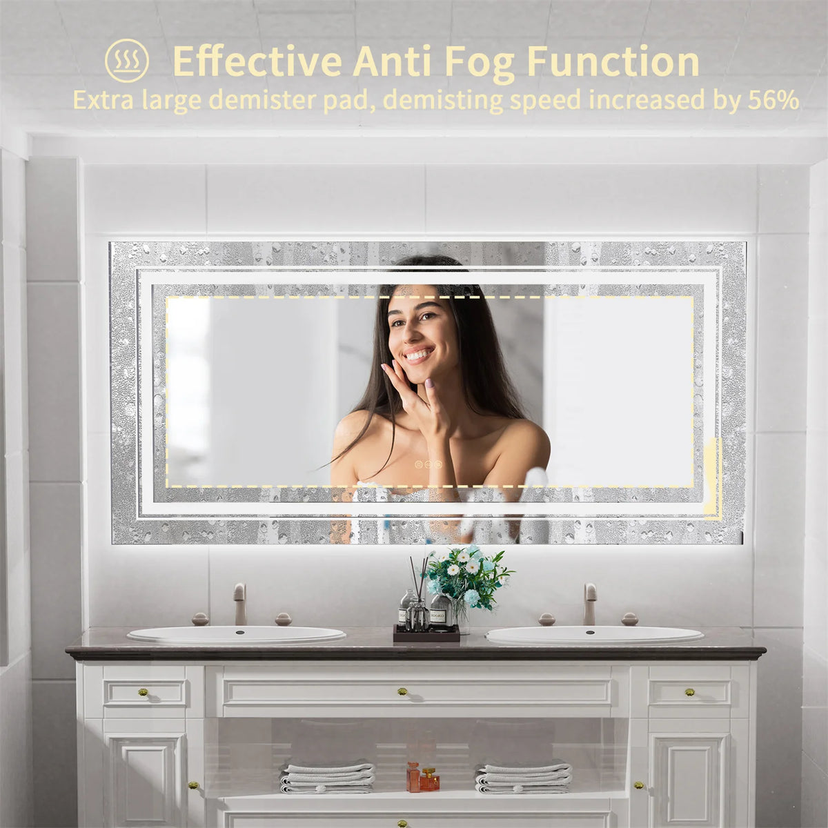 LED Backlit Bathroom Mirror With Dual Lights Anti Fog