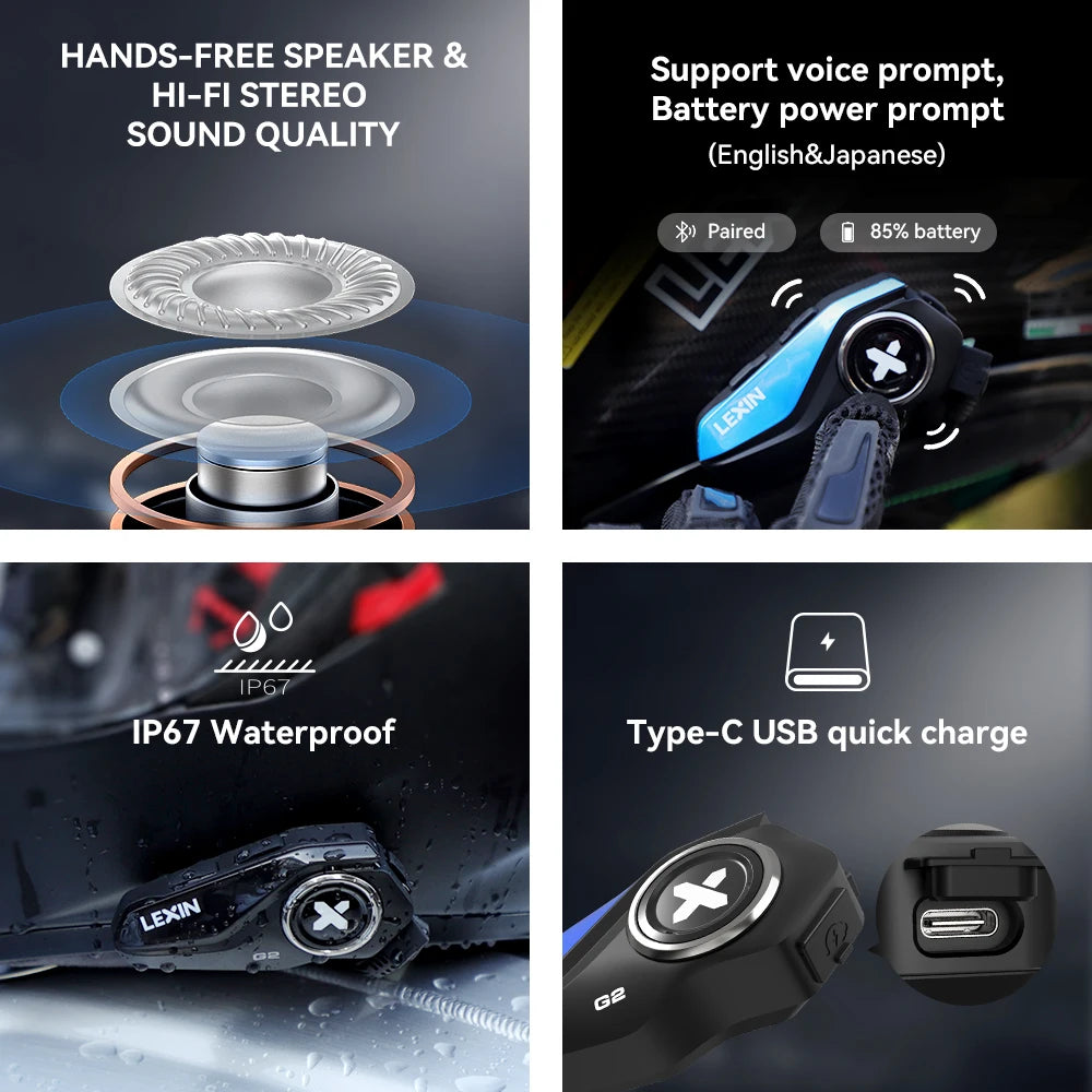 Lexin G2P Dual Helmet Intercoms Bluetooth 5.0 6 Riders