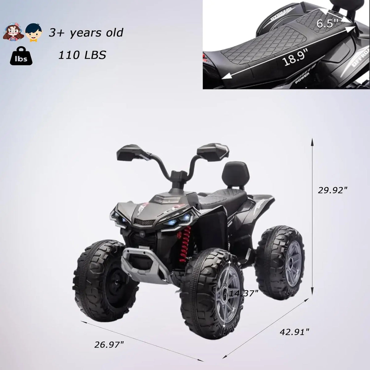 24V Kids Electric ATV Off-Road With Dual Motors And Lights