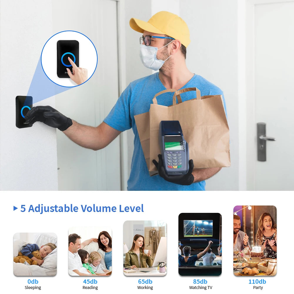 Meian Smart Home Doorbell Wireless IP65 Waterproof Chime Kit