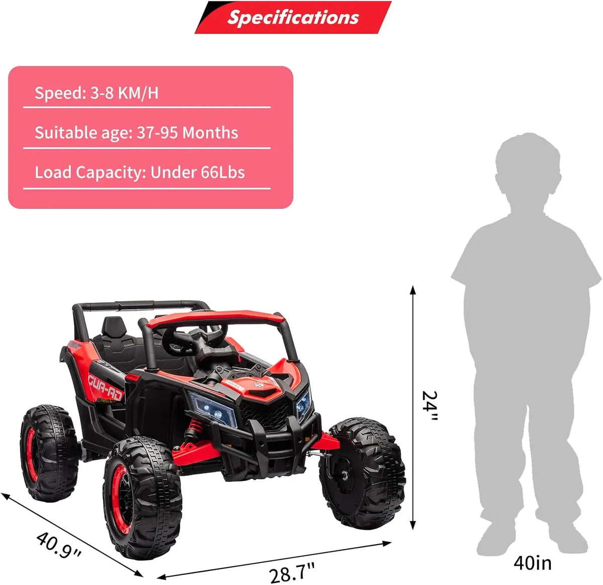 24V Kids Ride On UTV With Remote Control 200W Motors LED Lights