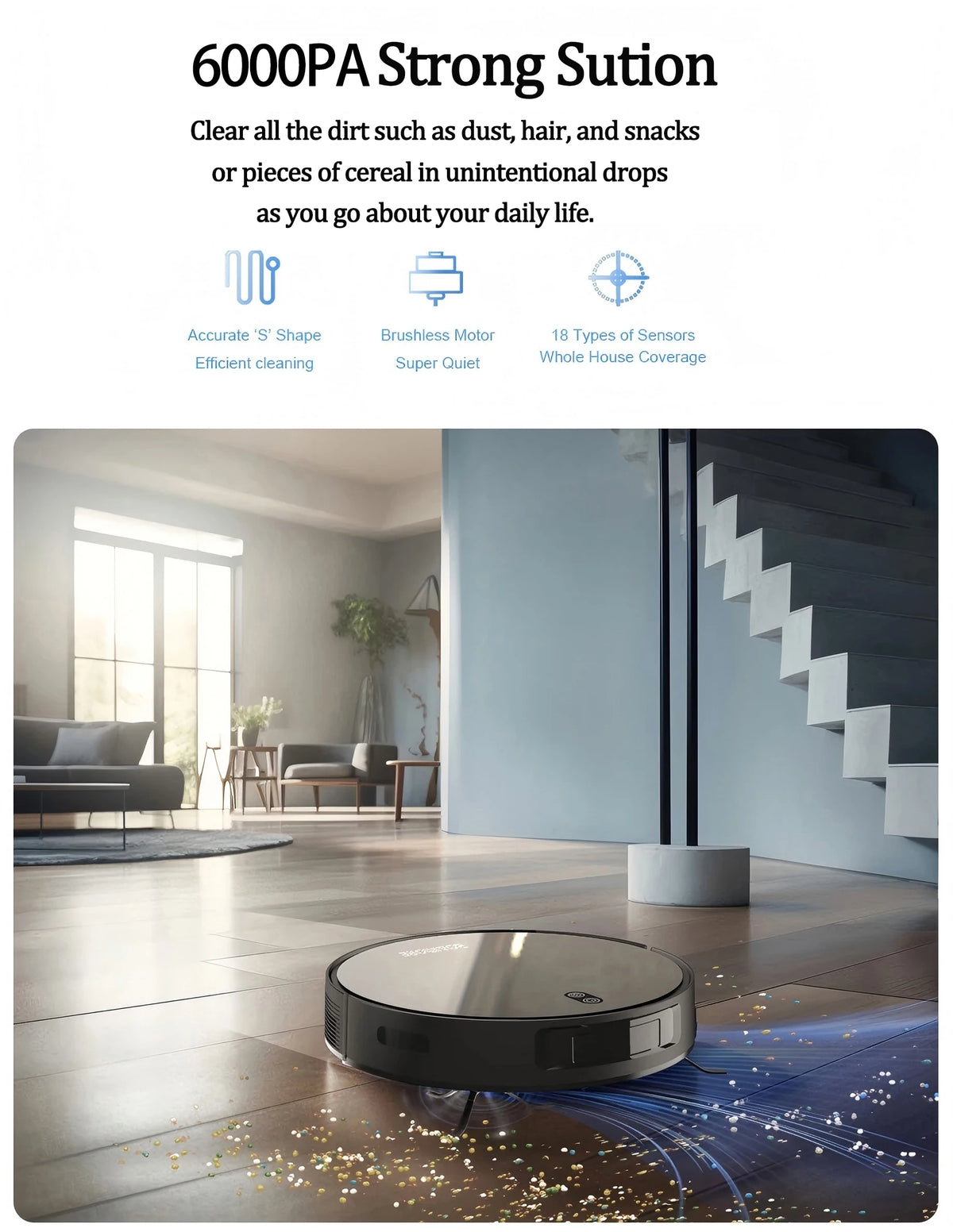 BOAIMORE Robot Vacuum With Mop, App Control, 6000PA Suction