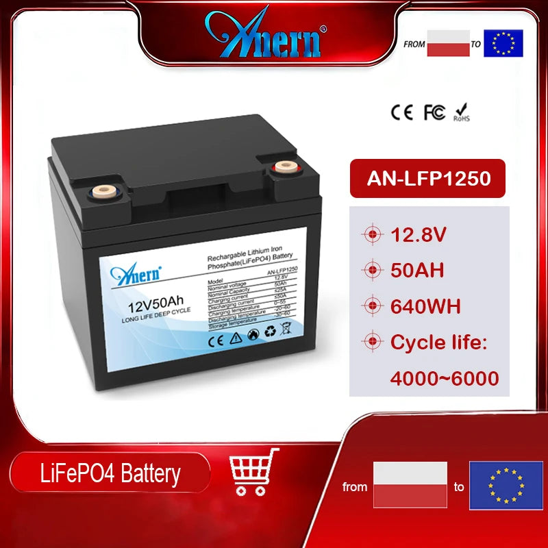 ANERN LiFePO4 Battery 12V 100Ah 200Ah Inverter Solar System