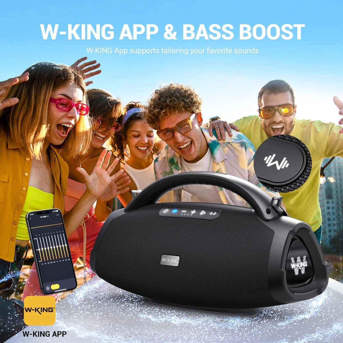 W-King D20 Portable Bluetooth Speaker 200W RMS IPX7 Waterproof