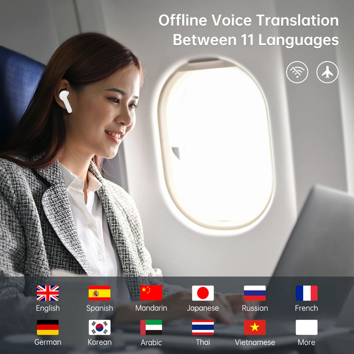 Wooask M6 Translator Earbuds 144 Languages Bidirectional Real Time