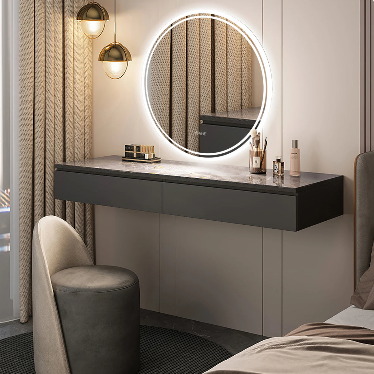 LUVODI Round LED Bathroom Mirror With Touch Sensor Anti Fog
