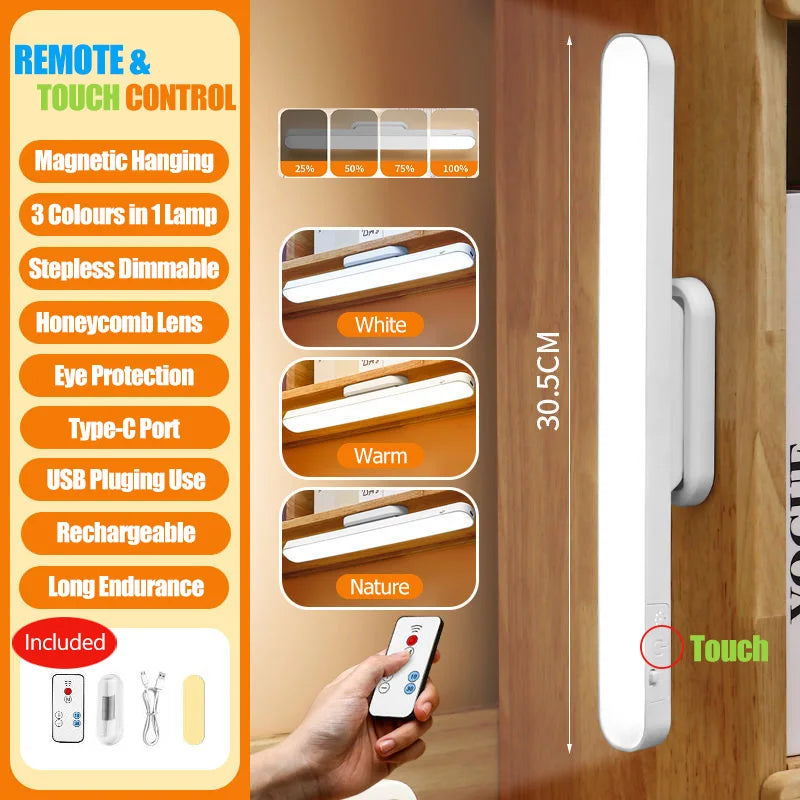 Remote LED Desk Lamp Magnetic Hanging Night Light USB Rechargeable Reading Light