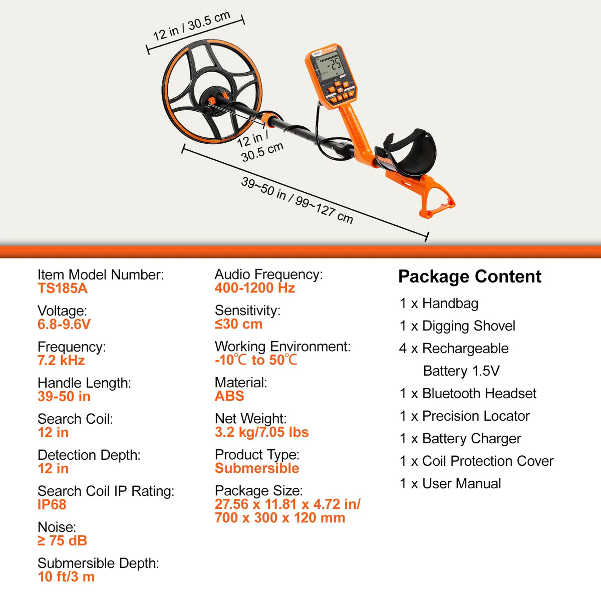 SucceBuy Professional Rechargeable Metal Detector With IP68 Waterproof Coil